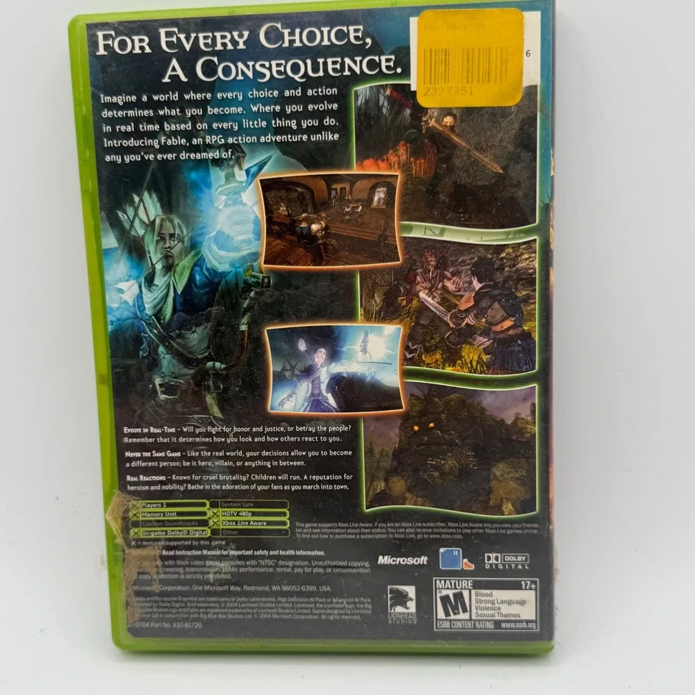 Microsoft Fable Video Game Xbox One Size Green Good Original RPG Lionhead